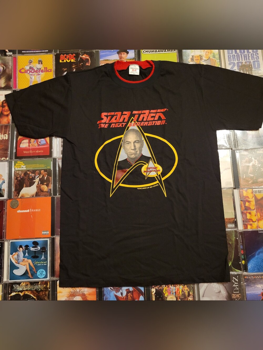 1994 Star Trek The Next Generation Black Graphic Tee - Captain Picard